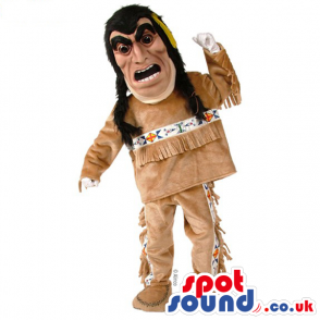 Native Indian Human Mascot Wearing Special Brown Garments -
