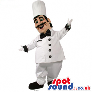 Hilarious Chef Human Mascot With White And Black Garments -