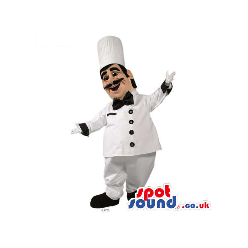 Hilarious Chef Human Mascot With White And Black Garments -