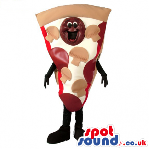 Pizza Slice Food Plush Mascot With Mushrooms And A Small Face -
