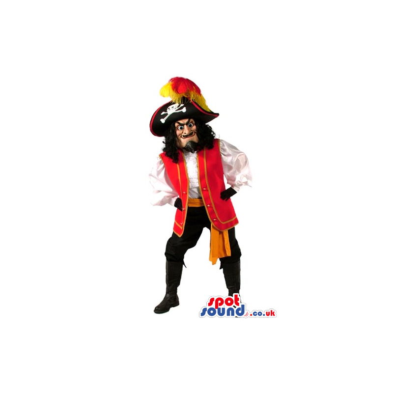 Amazing Human Pirate Mascot With Red And Black Garments -