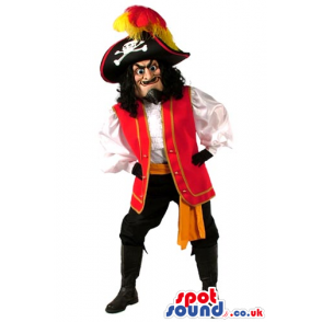 Amazing Human Pirate Mascot With Red And Black Garments -