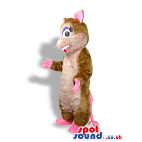 Cute Girl Brown And Pink Mouse Plush Mascot With Eyelashes -