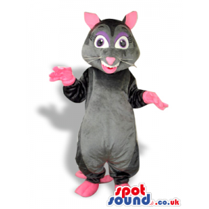 Black And Pink Rat Or Mouse Mascot With A Teeth And Whiskers -
