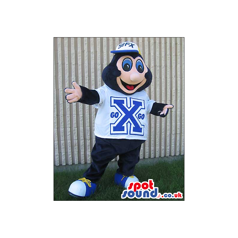 Black Monkey Plush Mascot Wearing A Sports Shirt With Logo -