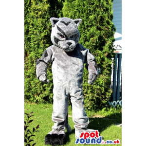 Wildcat Mascot In Grey With Black Stripes On Its Face - Custom