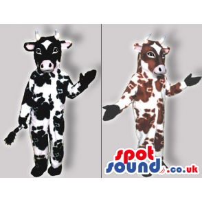 Two Original Cow Costumes Or Mascots In Brown Or Black Spots -