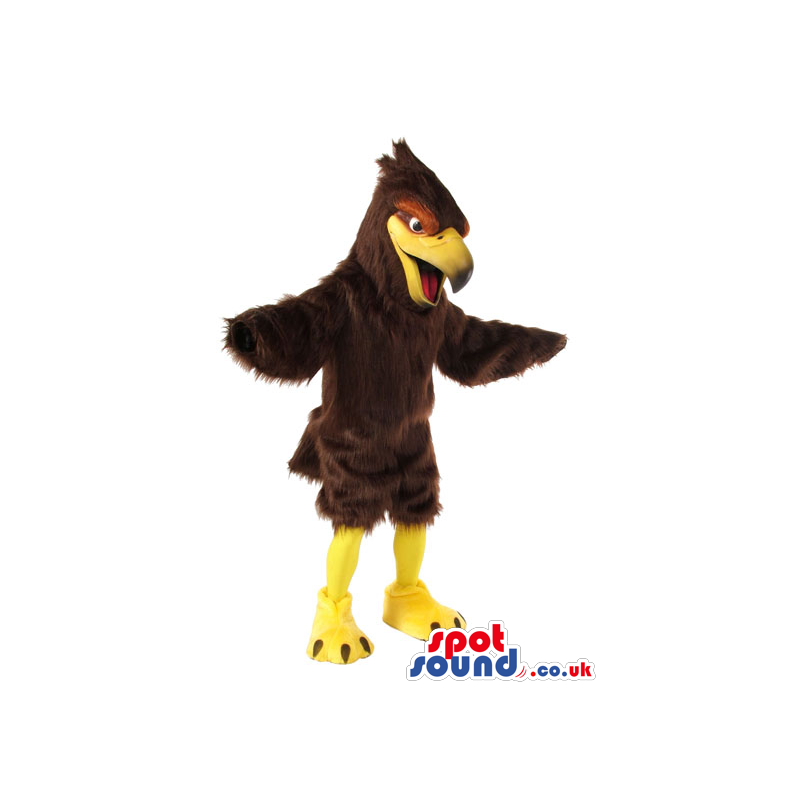 Original Brown Bird Plush Mascot With Red Around Its Eyes -