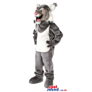 Grey Wildcat Animal Plush Mascot With A White Belly - Custom