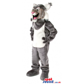 Grey Wildcat Animal Plush Mascot With A White Belly - Custom