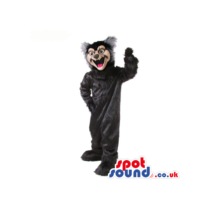 Wildcat Animal Plush Mascot In Black With A Beige Face - Custom