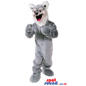 Wolf Animal Plush Mascot In Grey With A White Face - Custom