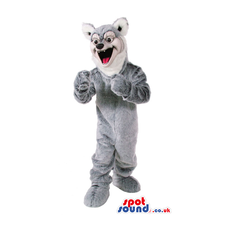 Wolf Animal Plush Mascot In Grey With A White Face - Custom