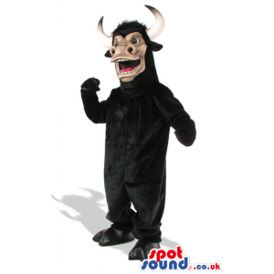 Wild Black Bull Animal Plush Mascot With Long Horns - Custom