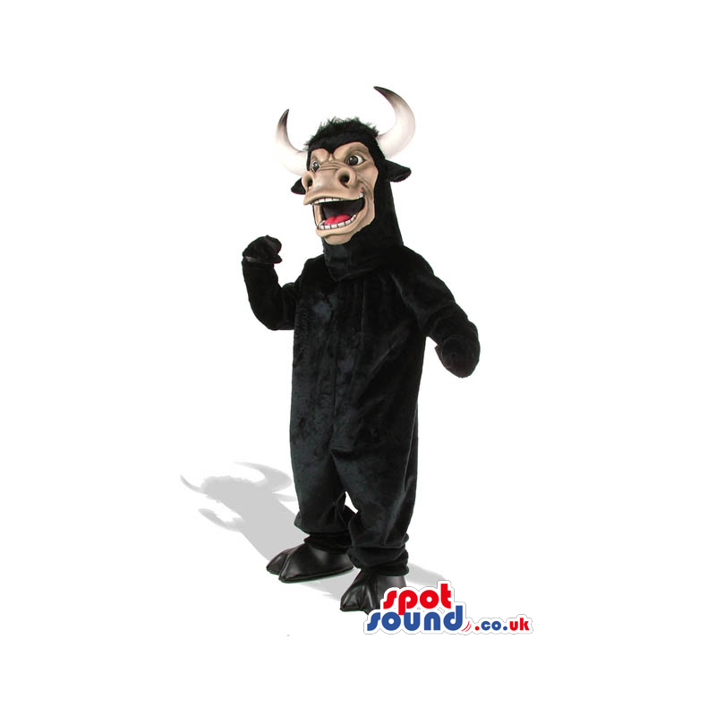 Wild Black Bull Animal Plush Mascot With Long Horns - Custom