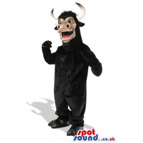 Wild Black Bull Animal Plush Mascot With Long Horns - Custom