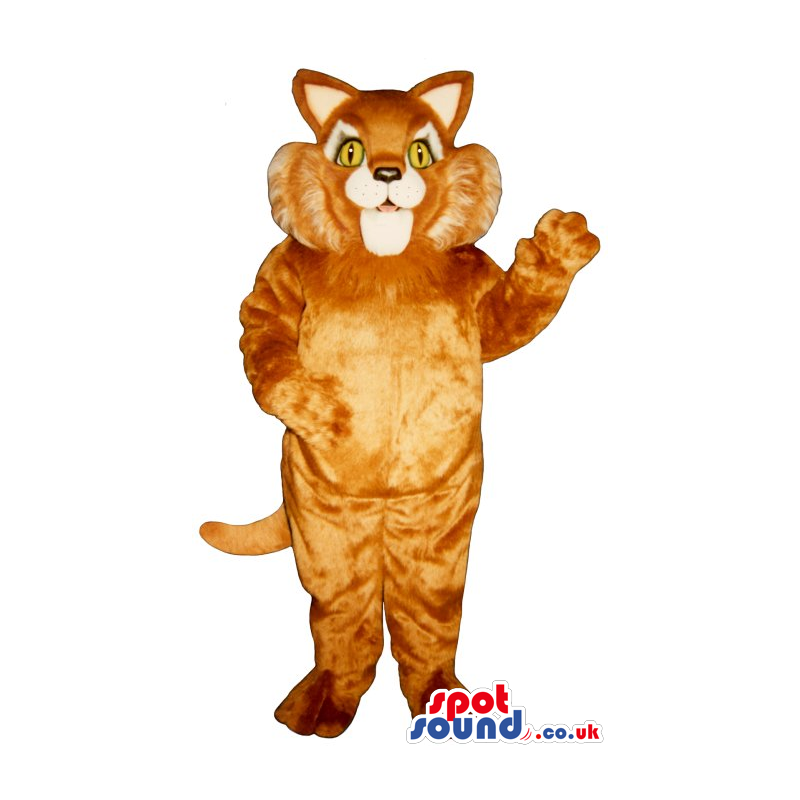 Light Brown Cat Mascot With Yellow Eyes And Hairy Cheeks -
