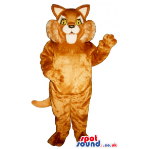 Light Brown Cat Mascot With Yellow Eyes And Hairy Cheeks -