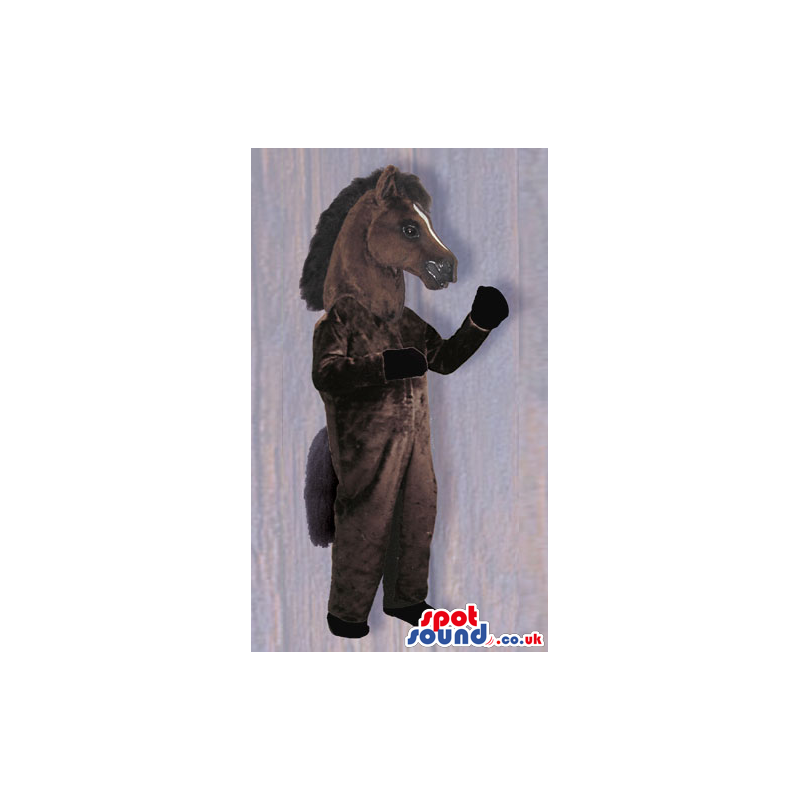 Dark Brown Horse Plush Mascot With White Stripe On Head -