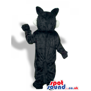 Black Wolf Plush Mascot With A Grey Belly And Sharp Teeth -