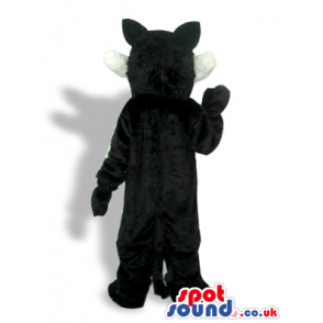 Black Wolf Plush Mascot With A White Belly And Sharp Teeth -