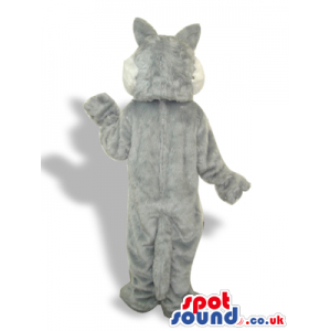 Grey Wolf Plush Mascot With A White Belly And Sharp Teeth -