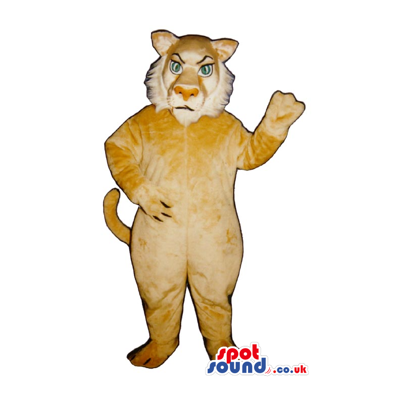 Angry Beige Lion Animal Plush Mascot With Blue Eyes - Custom