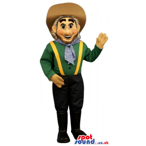 Human Cowboy Mascot Wearing A Cowboy Hat And Garments - Custom