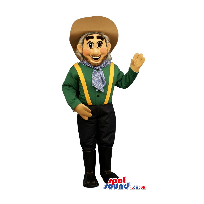 Human Cowboy Mascot Wearing A Cowboy Hat And Garments - Custom