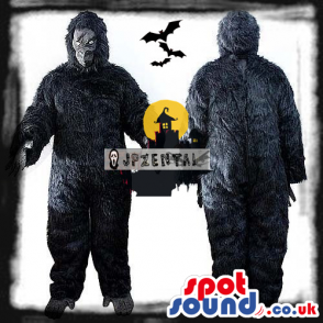 Halloween Black Hairy Gorilla Plush Mascot With Grey Face -