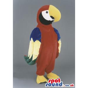 Colourful parrot mascot with yellow curved beak and beautiful