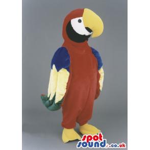 Colourful parrot mascot with yellow curved beak and beautiful