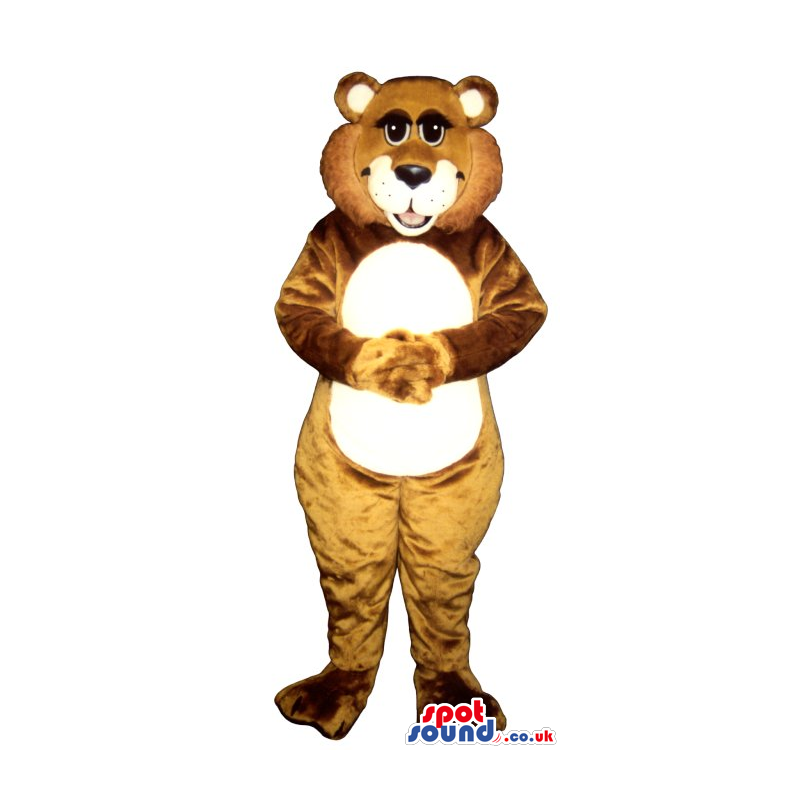 Brown Bear Plush Mascot With A White Belly And Black Eyelids -