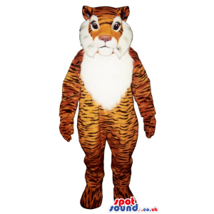 Cute Orange Tiger Mascot With A White Belly And Pink Nose -