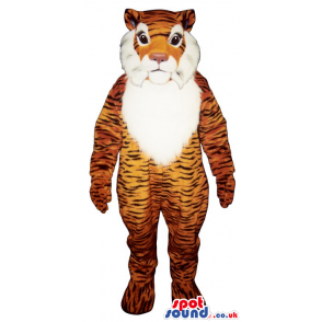 Cute Orange Tiger Mascot With A White Belly And Pink Nose -