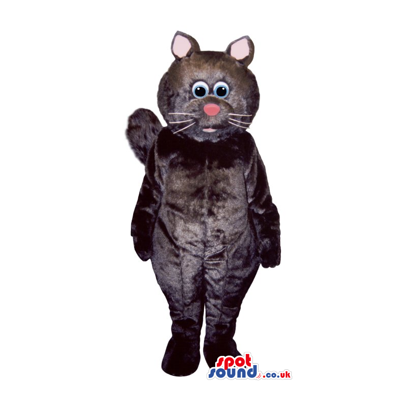 Cute Black Cat Mascot With A Round Head And Blue Eyes - Custom