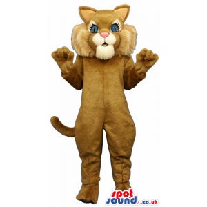 Cute Brown Cat Mascot With A White Face And Blue Eyes - Custom