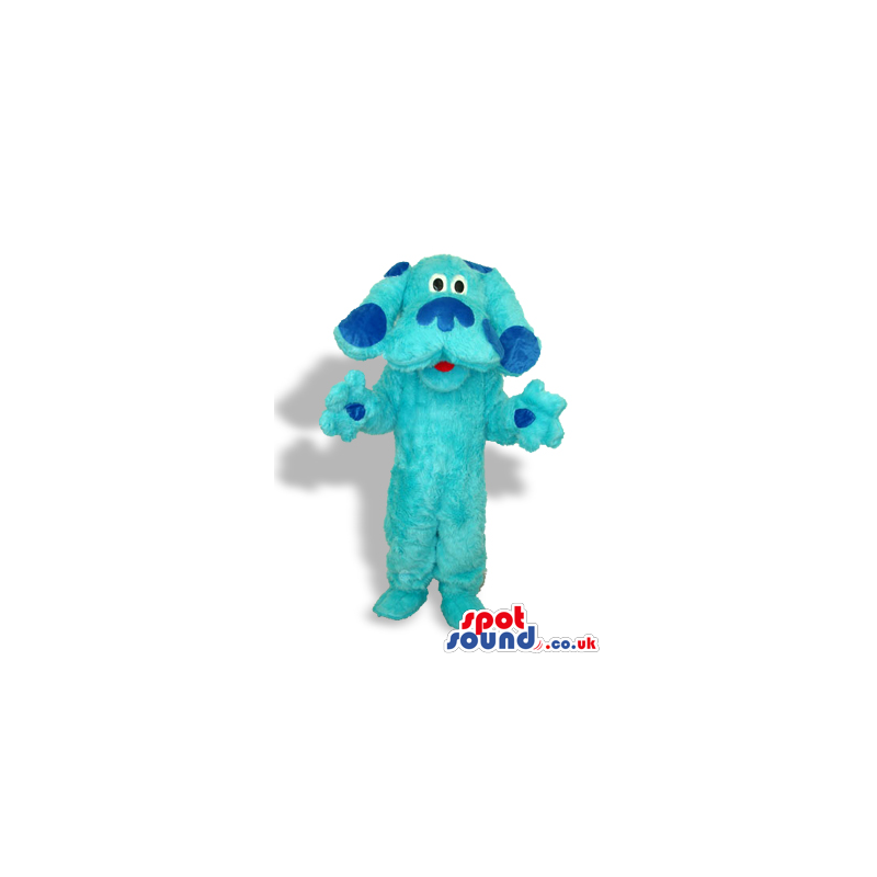 All Blue Dog Plush Animal Mascot With Darker Blue Spots -