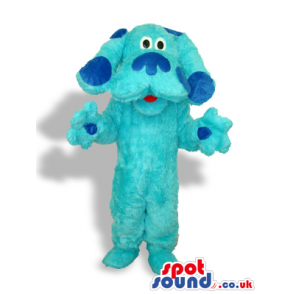 All Blue Dog Plush Animal Mascot With Darker Blue Spots -