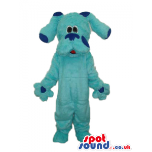 All Blue Dog Plush Animal Mascot With Darker Blue Spots -