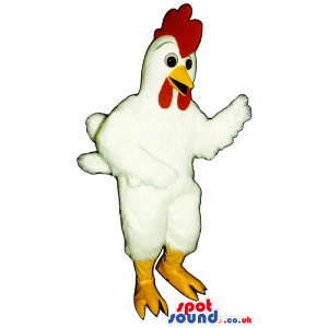 Funny Human Size White Hen Mascot With A Red Comb And Wattle -