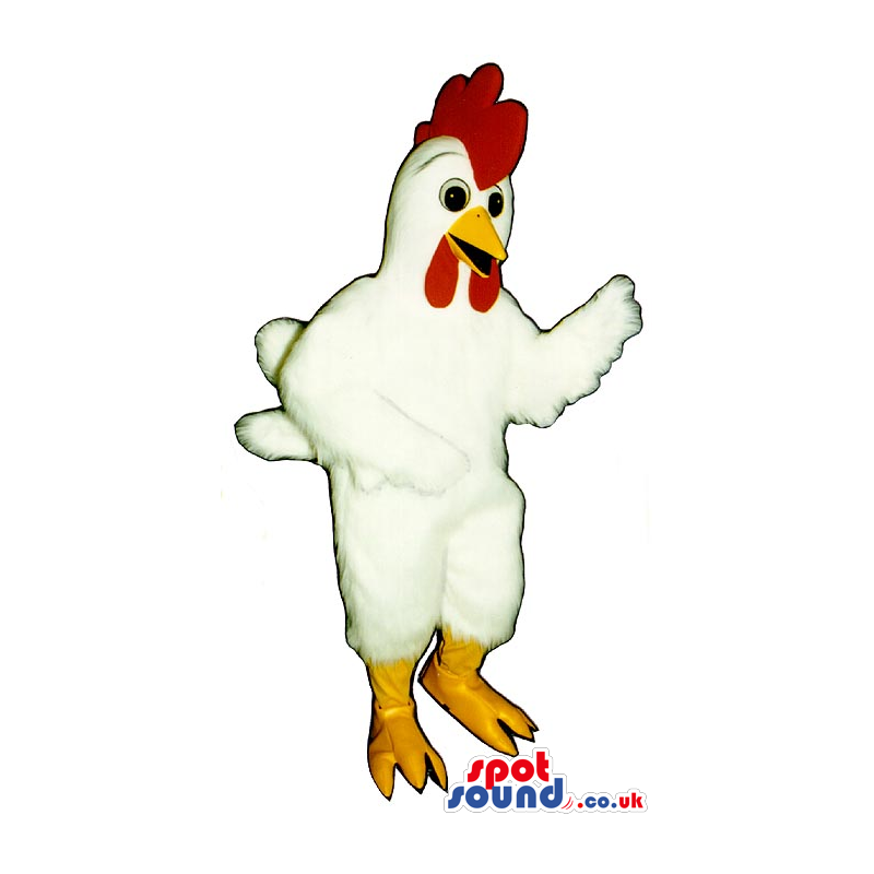 Funny Human Size White Hen Mascot With A Red Comb And Wattle -