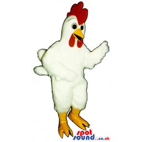 Funny Human Size White Hen Mascot With A Red Comb And Wattle -