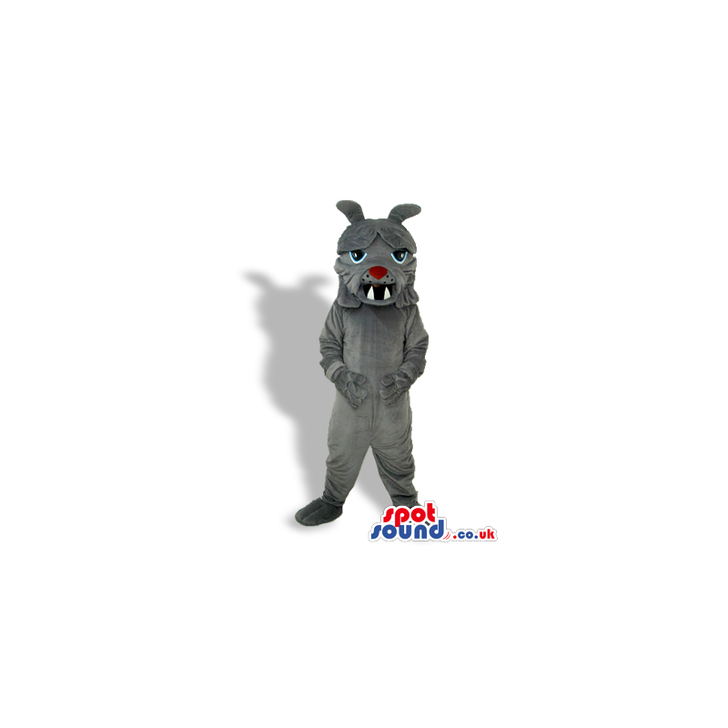 Angry Grey Creature Plush Mascot With Sharp Teeth And Red Nose