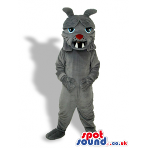 Angry Grey Creature Plush Mascot With Sharp Teeth And Red Nose