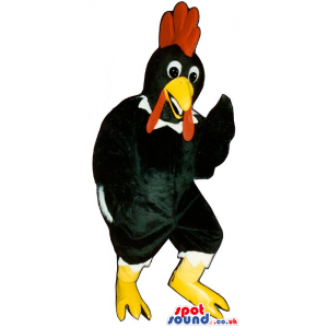 Black Hen Mascot With A White Collar And A Red Comb And Wattle