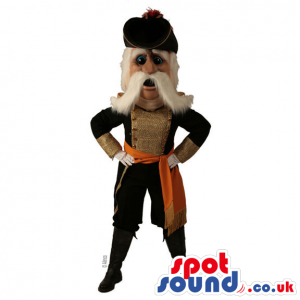 Human Mascot With A White Mustache Wearing Old-Times Clothes -