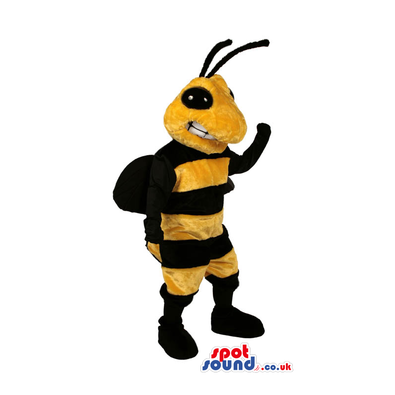 Amazing Bee Mascot With Black Antennae And A Funny Smile -
