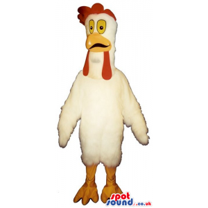 Funny Human Size White Chicken Mascot With Yellow Eyes - Custom