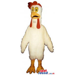 Funny Human Size White Chicken Mascot With Yellow Eyes - Custom